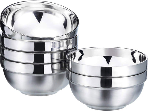 SATINIOR 6 Pack Stainless Steel Bowls for Kids and Adults Stainless Steel Cereal Bowls Double-walled Insulated Bowl Metal Snack Bowl(13 oz)...